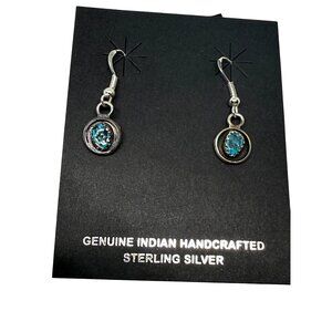 Genuine Indian Handcrafted Sterling Silver Turquoise Drop Earrings